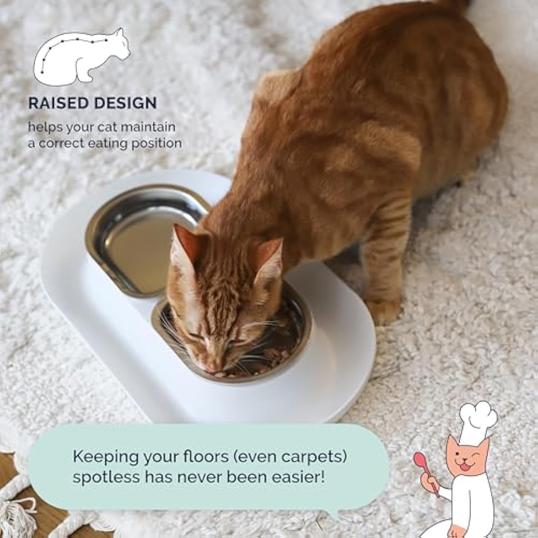 Hepper NomNom – Elevated Stainless Steel Cat Bowls | Spill Proof Tray