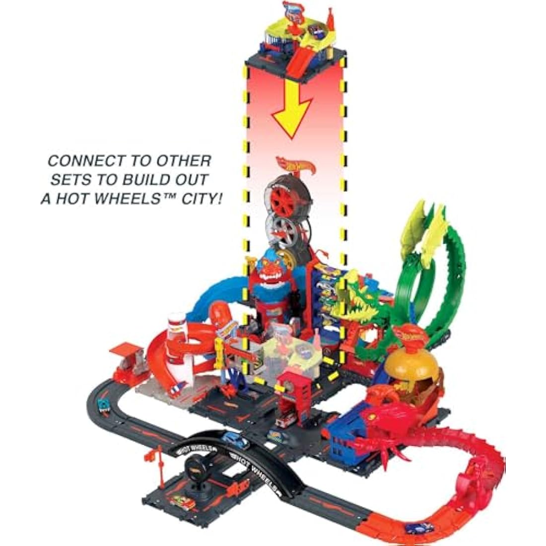 Hot Wheels Downtown Express Car Wash Playset with 1:64 Scale Vehicle