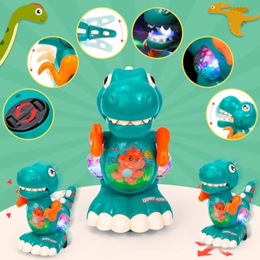 Jolof Store Musical Crawling Dinosaur Toy with LED Lights - Green