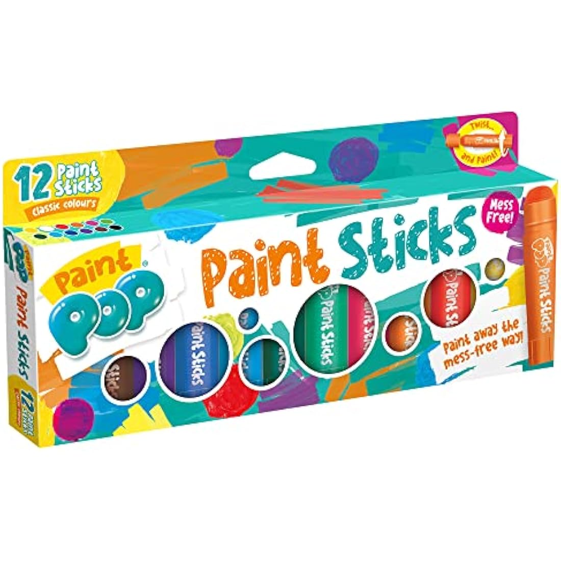 Paint Pop Mess-Free Paint Sticks for Kids - 12 Pack Assorted Colours