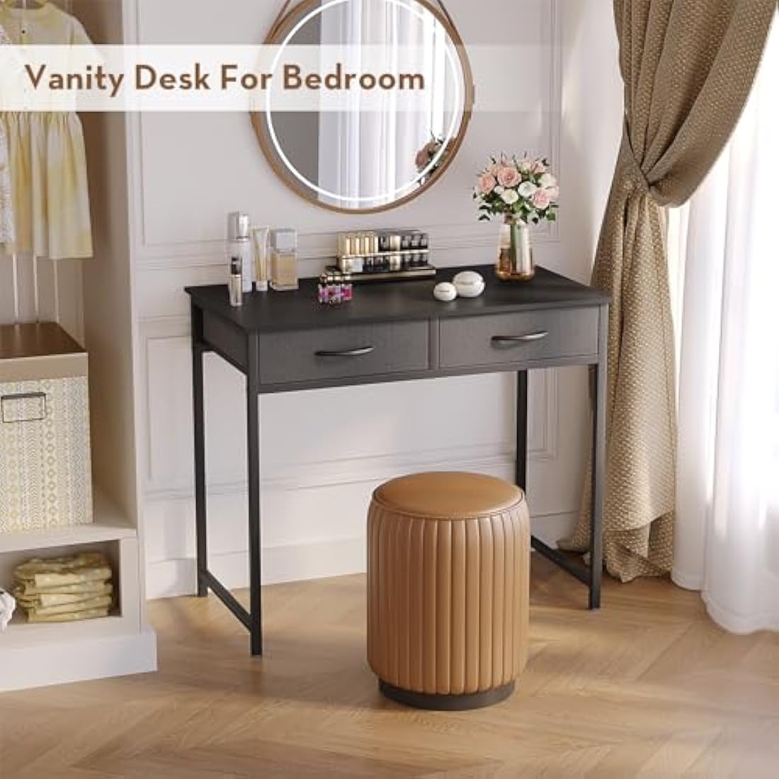 WOHOMO 31.5" Small Computer Desk with Drawers | Black Vanity Table