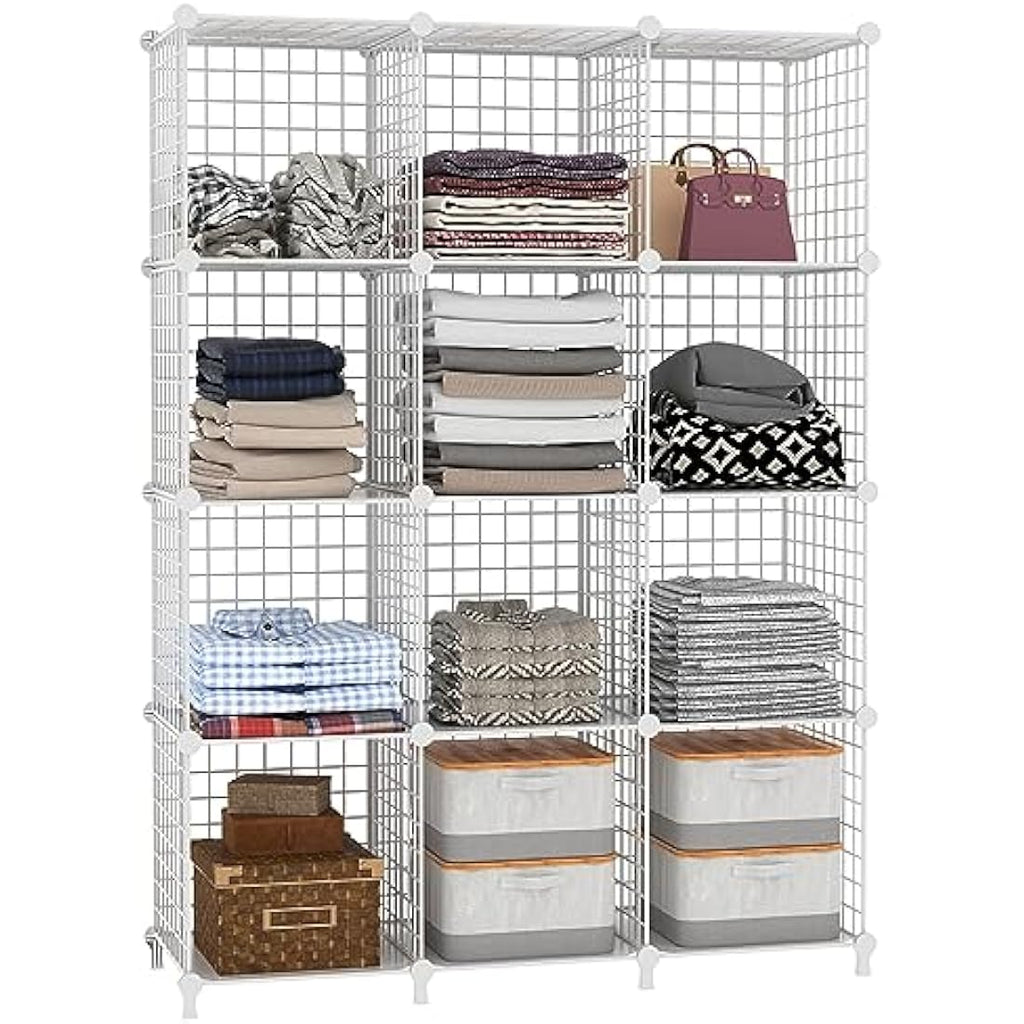 AWTATOS 12-Cube Wire Storage Shelves | Modular DIY Bookcase - White