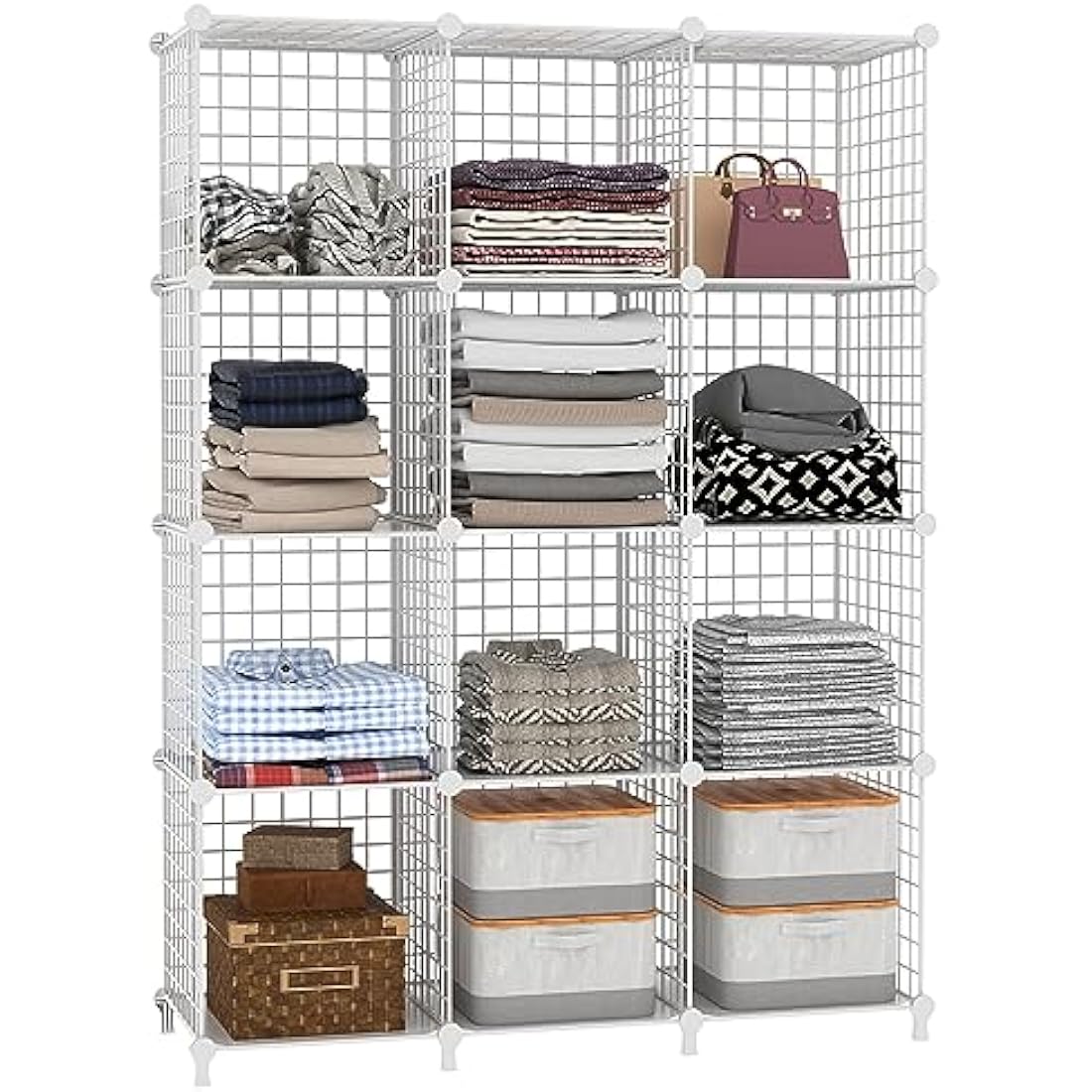AWTATOS 12-Cube Wire Storage Shelves | Modular DIY Bookcase - White