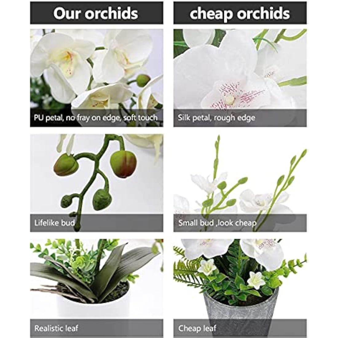 Olrla White Artificial Orchid Flowers – Faux PU Phalaenopsis Bonsai