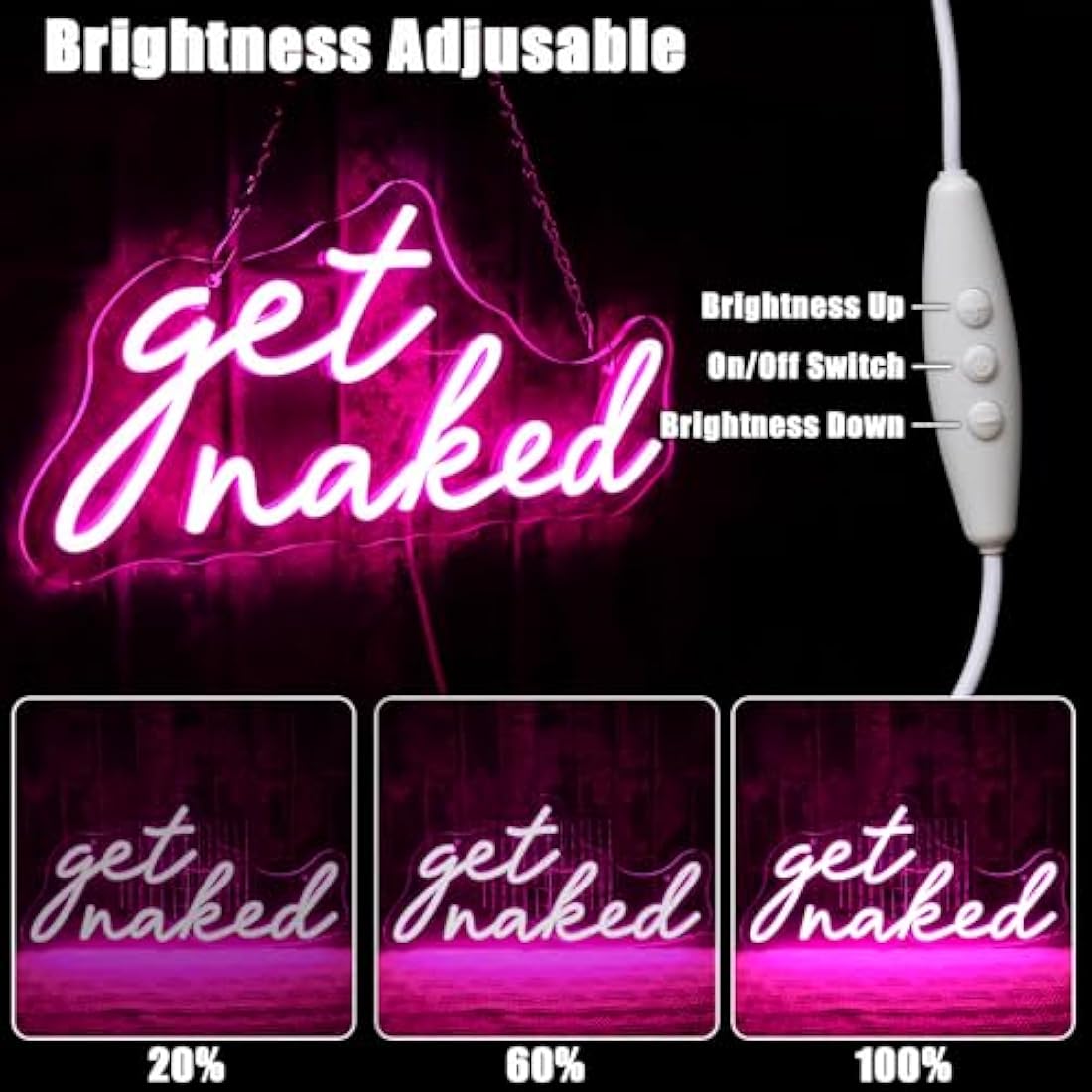 Get Naked Neon Sign – Pink LED Wall Art for Bedroom & Bar