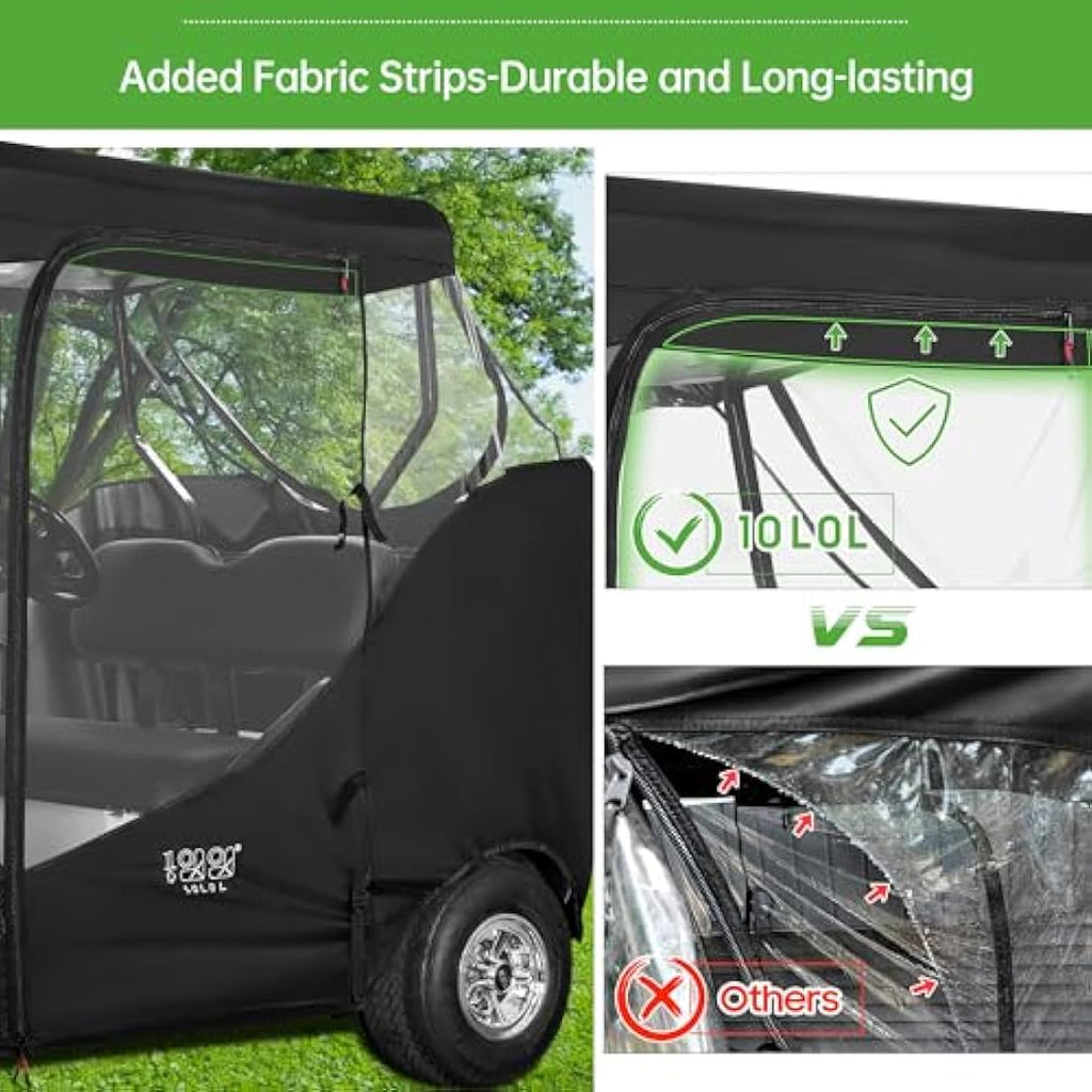 10L0L 2-Passenger Golf Cart Enclosure for EZGO TXT RXV | 600D Waterproof