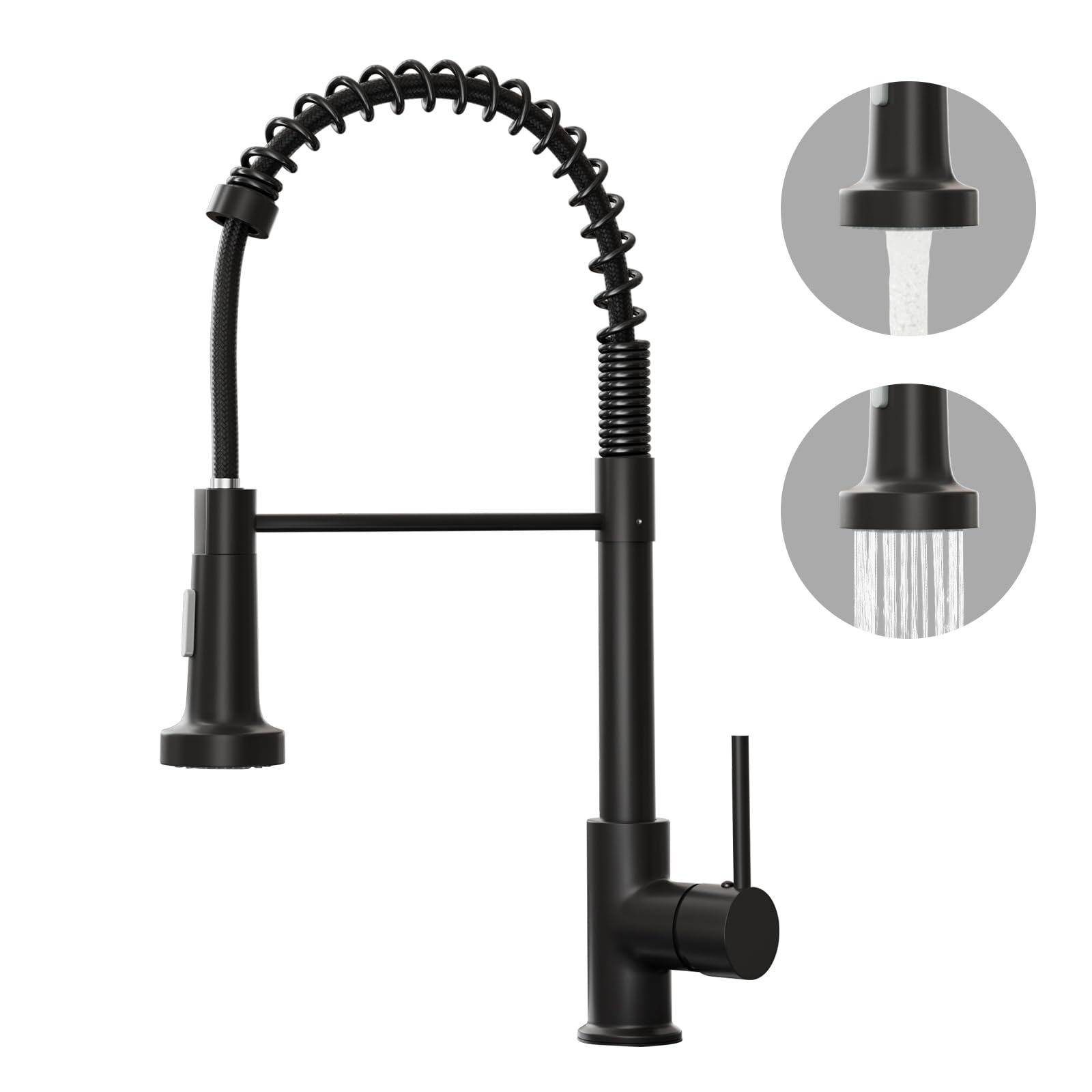 BESy Matte Black Kitchen Sink Tap | Brass High-Arc Pull Out Spray
