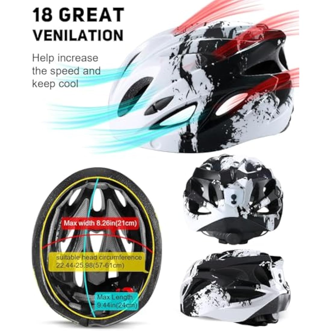 RaMokey Bike Helmet with LED Light & Magnetic Goggles | Adjustable 57-62cm