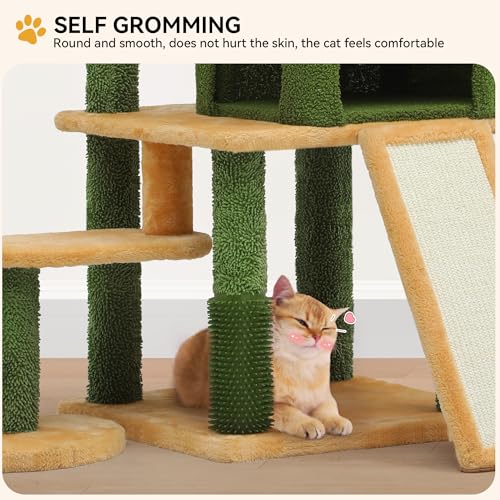 YITAHOME 72.8in Tall Cat Tree Tower with Leaves, Condo & Grooming Brush