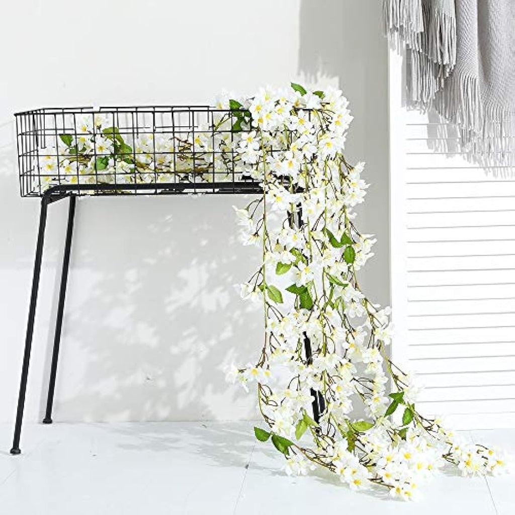 JUSTOYOU 2 Pcs Artificial Cherry Blossom Vine | 5.7FT Silk Sakura Garland