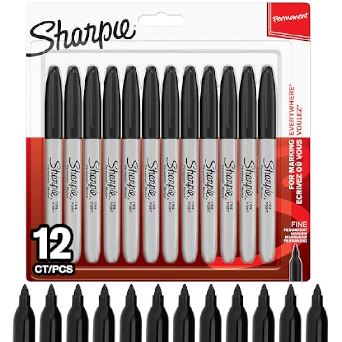 Sharpie Permanent Markers | Fine Point Black Ink Pens | 12 Count Pack