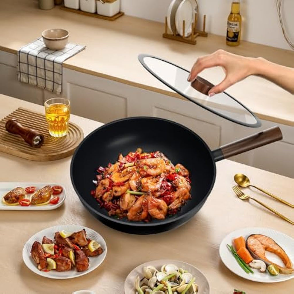 Jobin 28cm Non-Stick Aluminium Wok with Lid | Induction Stir-Fry Pan
