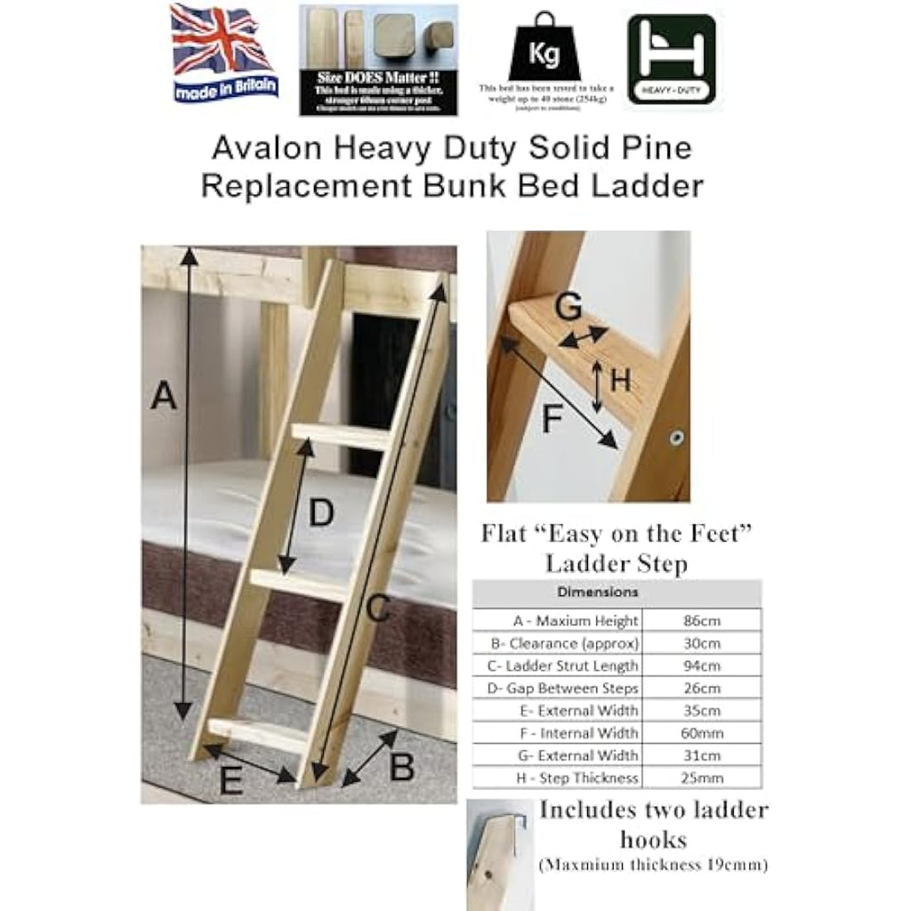 Strictly Beds & Bunks Solid Pine Midi Sleeper Cabin Bed Hook Ladder