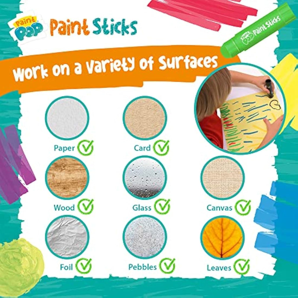 Paint Pop Mess-Free Paint Sticks for Kids - 12 Pack Assorted Colours