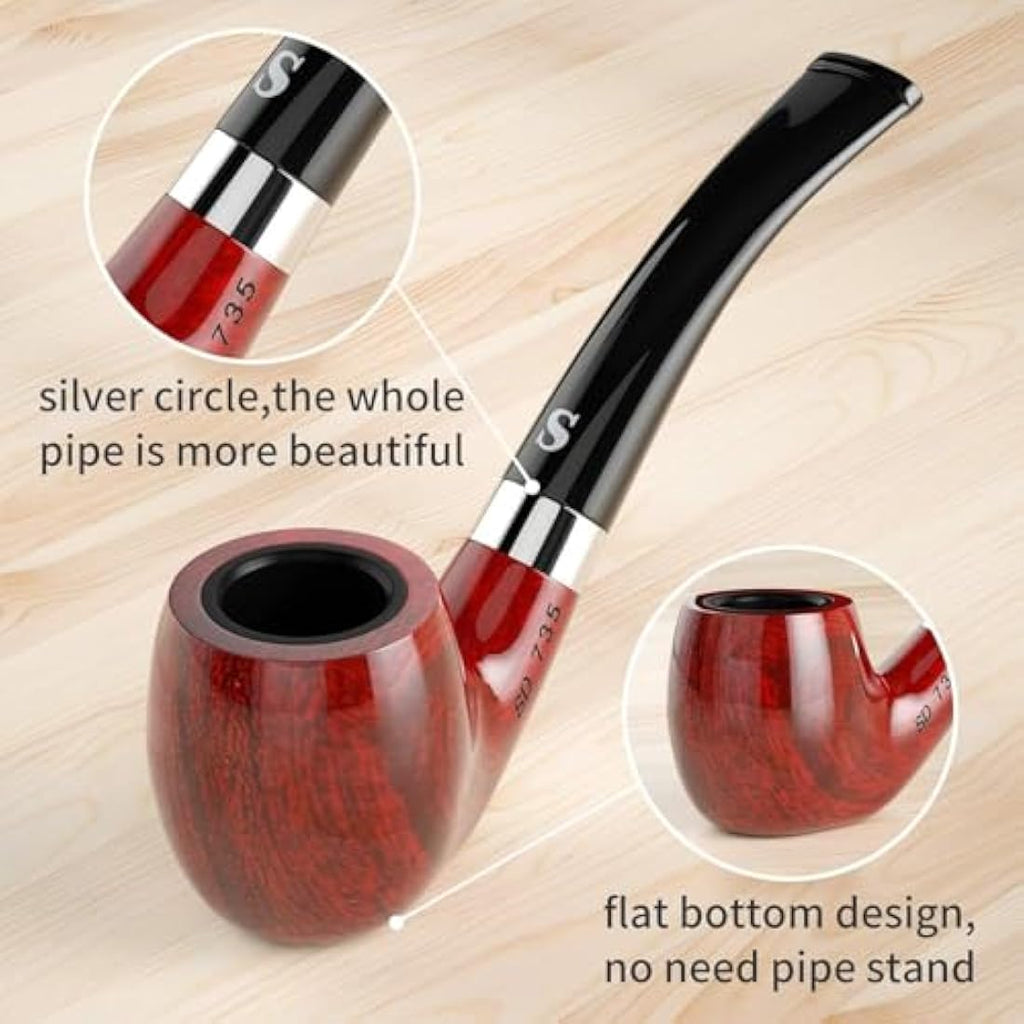 Joyoldelf Handmade Tobacco Pipe Set – Flat Bottom Smoking Kit with Gift Box