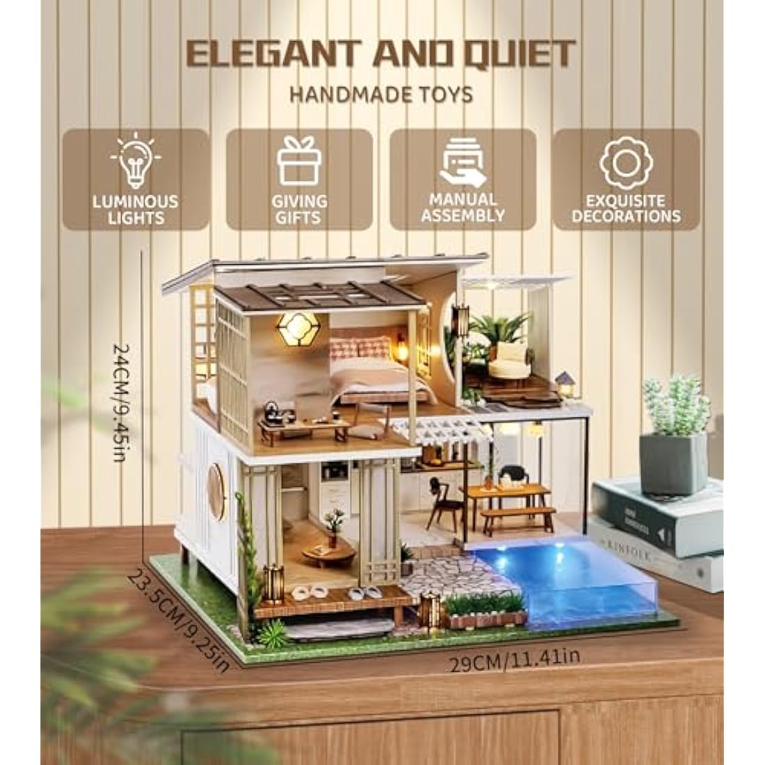 Spilay DIY Miniature Dollhouse Kit | 1:24 Wooden House with Music Box