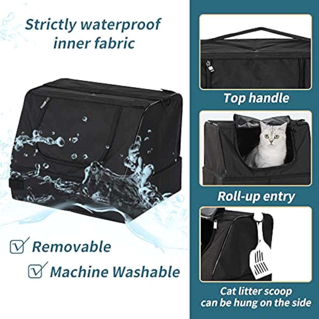 Petsfit Portable Cat Litter Box – Leak-Proof Collapsible Travel Box, Black