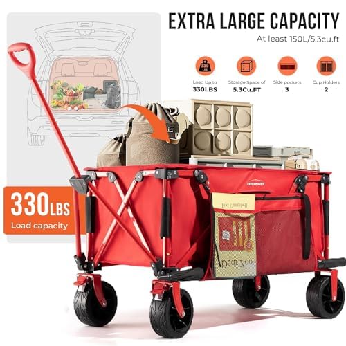 Overmont Heavy Duty Folding Beach Wagon - 150kg All-Terrain Camping Trolley