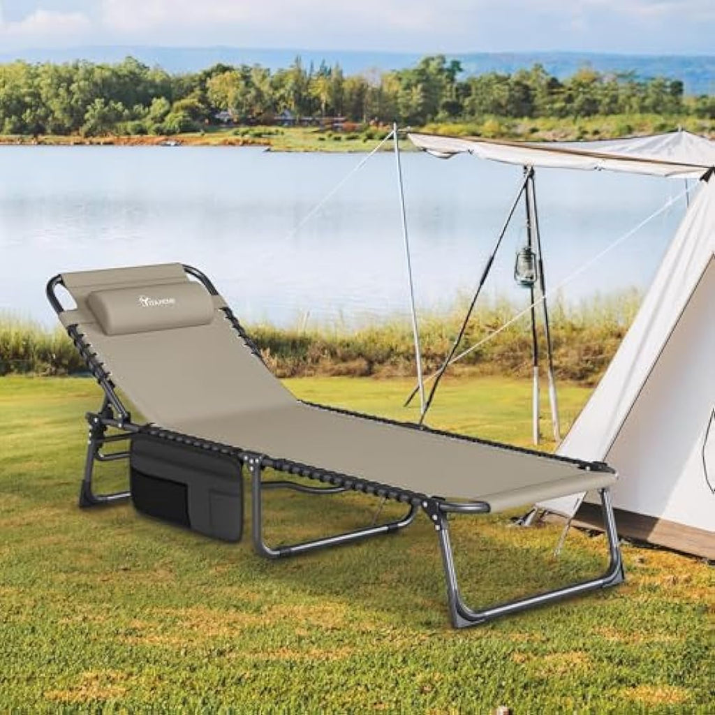 YITAHOME Folding Sun Lounger Set of 2 | 4-Position Adjustable – Khaki