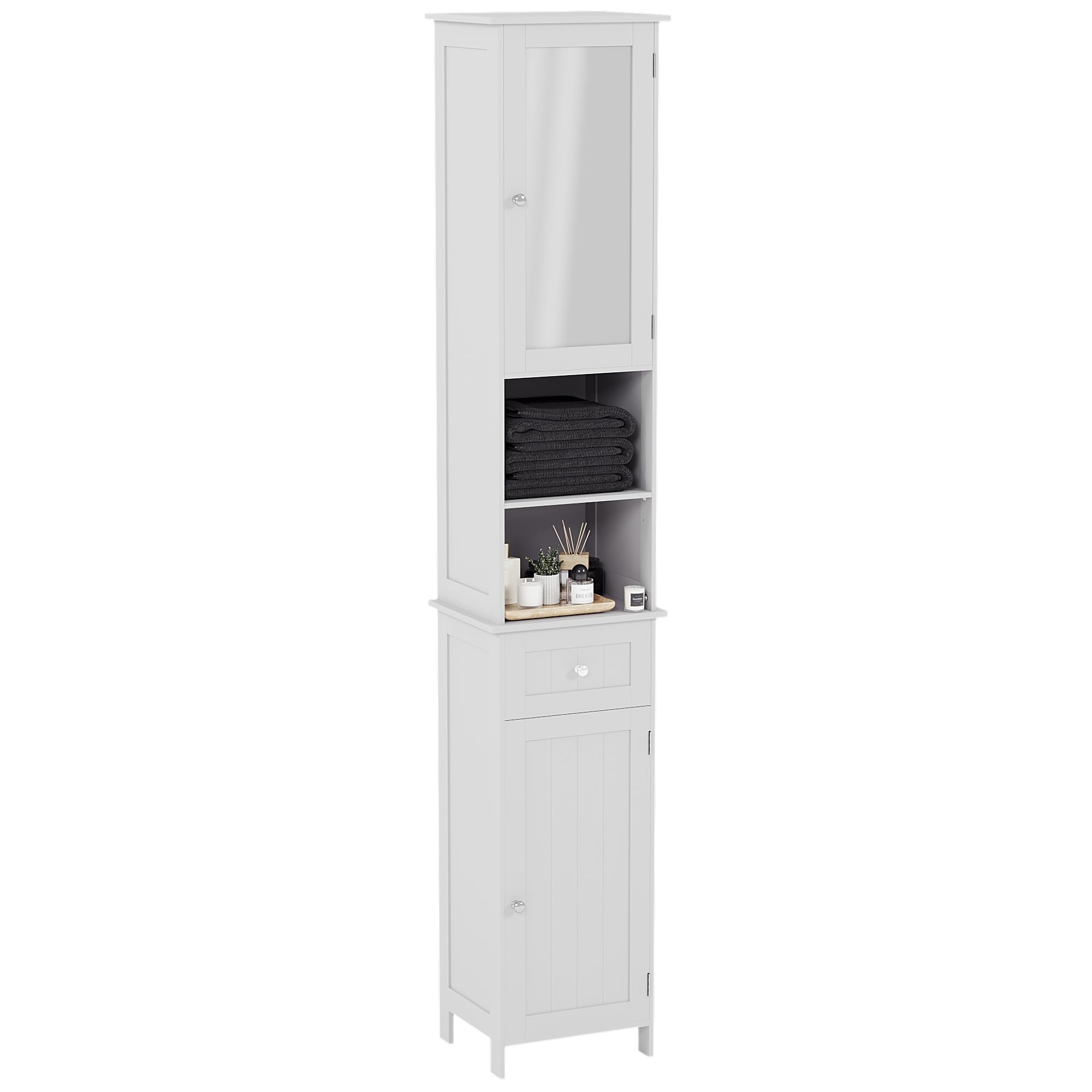 Bath Vida Priano Tall Mirrored Bathroom Cabinet - White Tallboy Unit