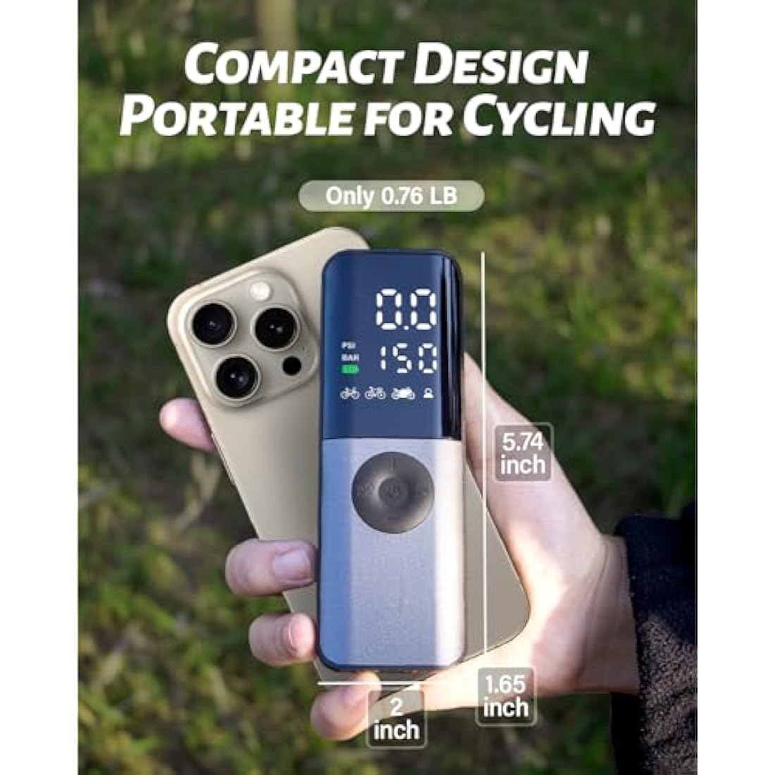 GPUTEK Electric Bike Pump | 150PSI Portable Tire Inflator with Digital Gauge