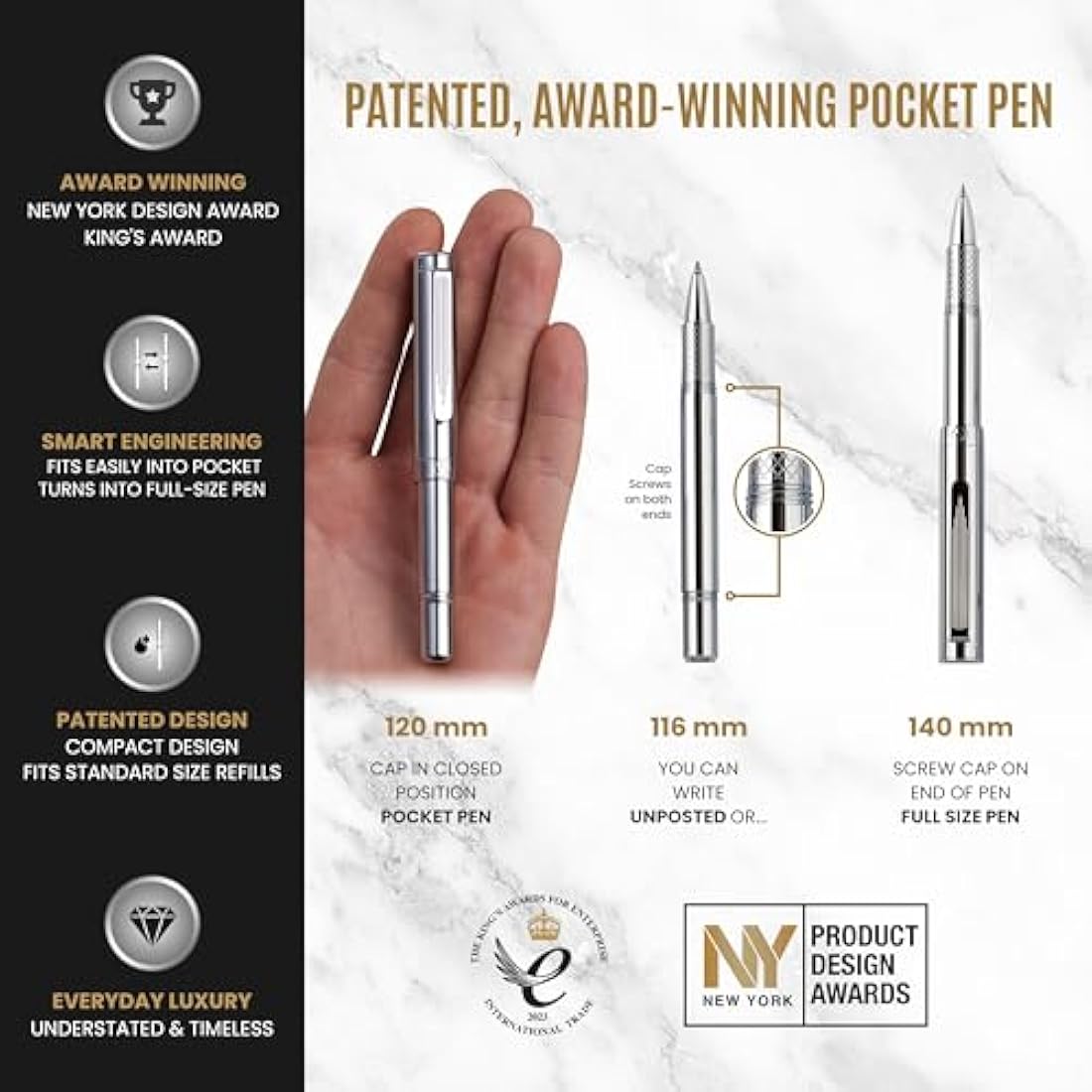 Scriveiner Silver Chrome Rollerball Pen – Luxury Heavy Pocket EDC Pen
