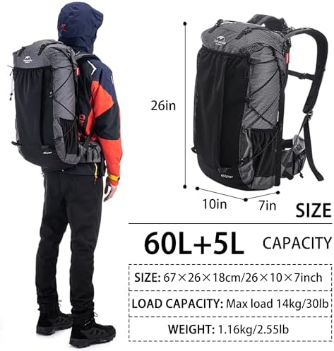 Naturehike 60L Internal Frame Hiking Backpack | Waterproof Camping Bag