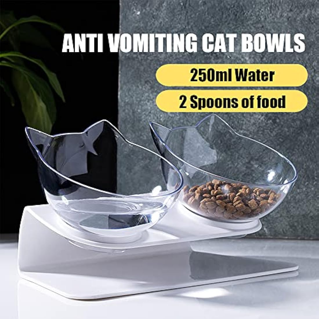 Raised Cat Bowl – 15° Tilted Anti-Vomiting Double Feeder