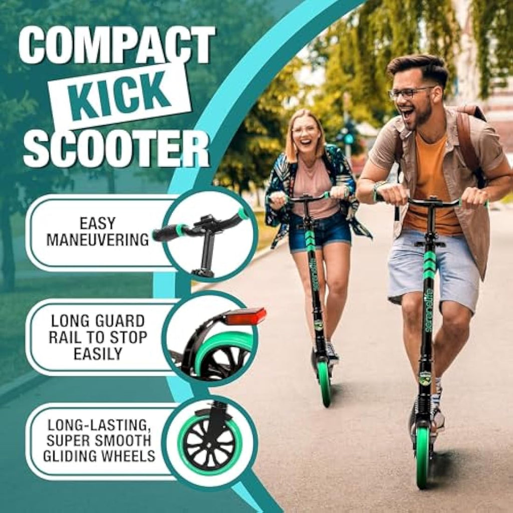 SereneLife Folding Kick Scooter | Big Wheels & Adjustable Handlebar