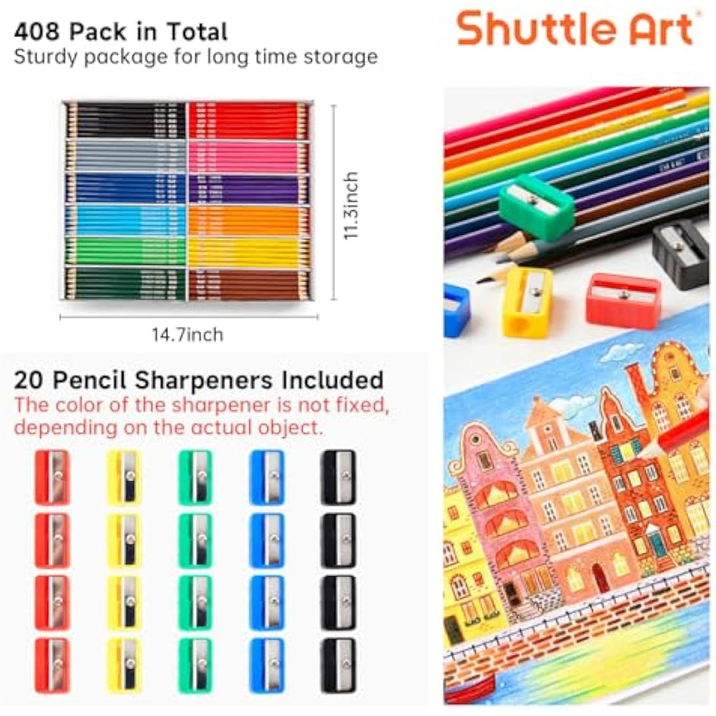 Shuttle Art 408 Pack Coloured Pencils Bulk – 12 Colours School Pack