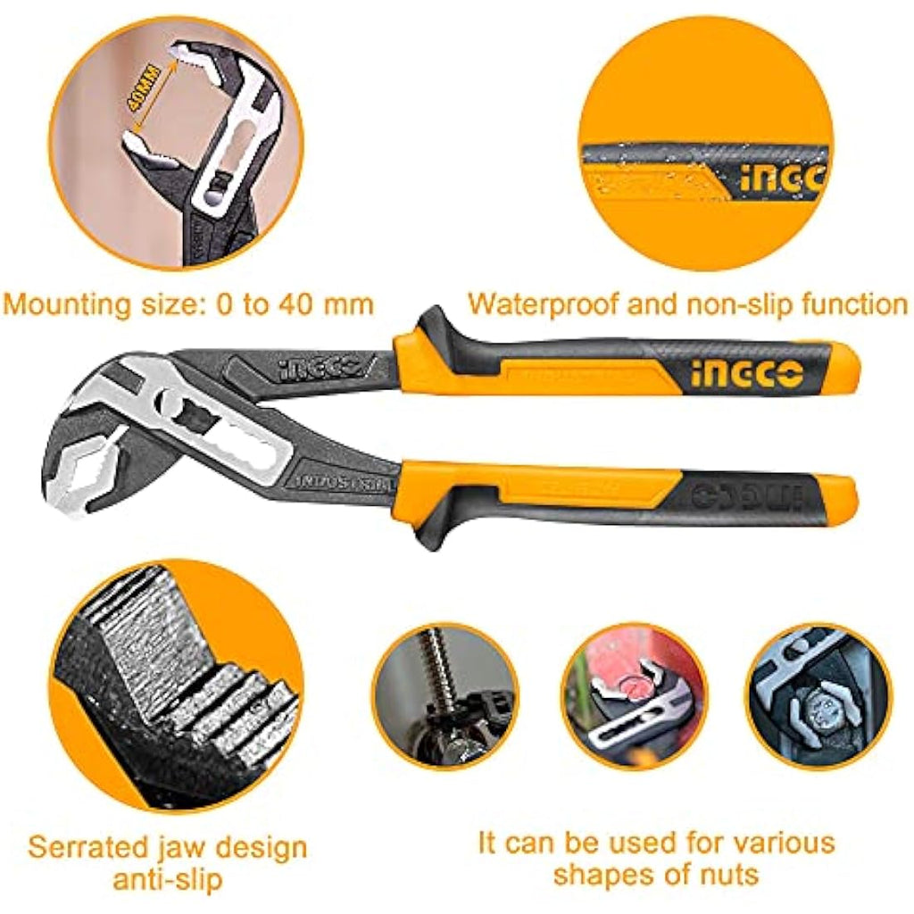 INGCO 4Pcs Pliers Set - CRV Steel Combination, Cutting & Pump Pliers