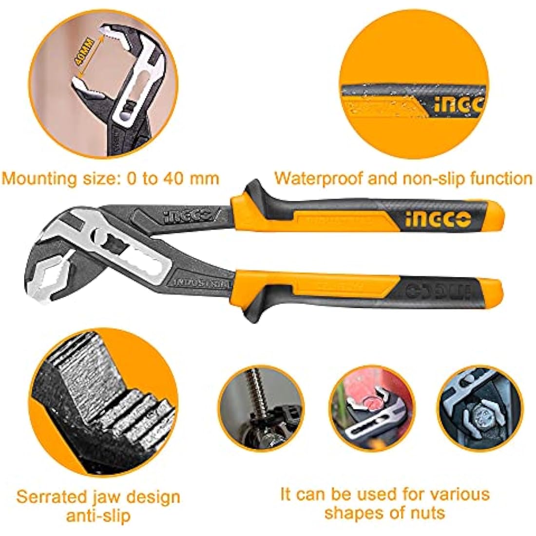 INGCO 4Pcs Pliers Set - CRV Steel Combination, Cutting & Pump Pliers
