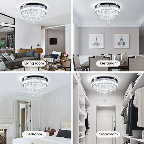 FRIXCHUR 19.7'' Crystal Chandelier - Modern Dimmable LED Flush Mount Light