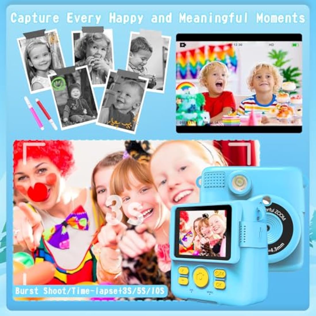 Kids Instant Print Camera | 1080P HD Digital Toy with 32GB SD