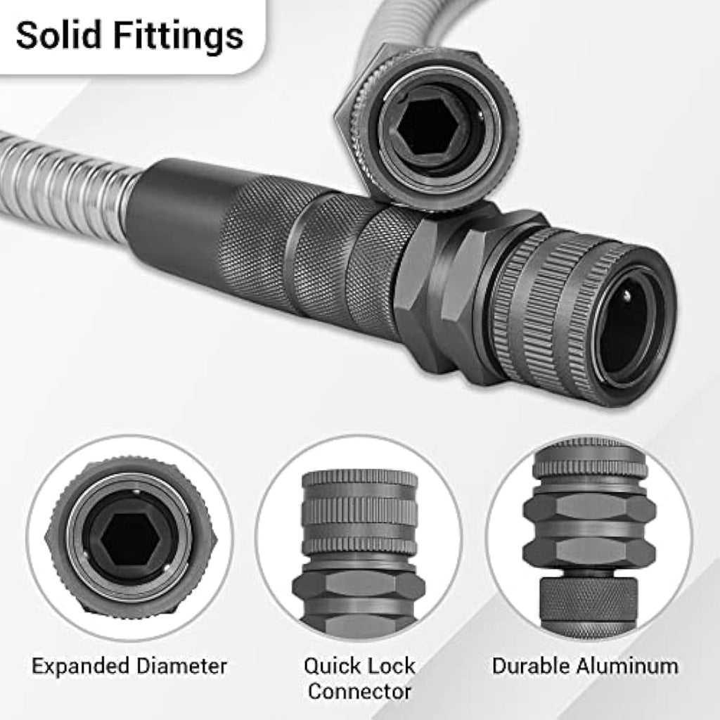 TheFitLife 22m Metal Garden Hose – 304 Stainless Steel with 8-Pattern Nozzle