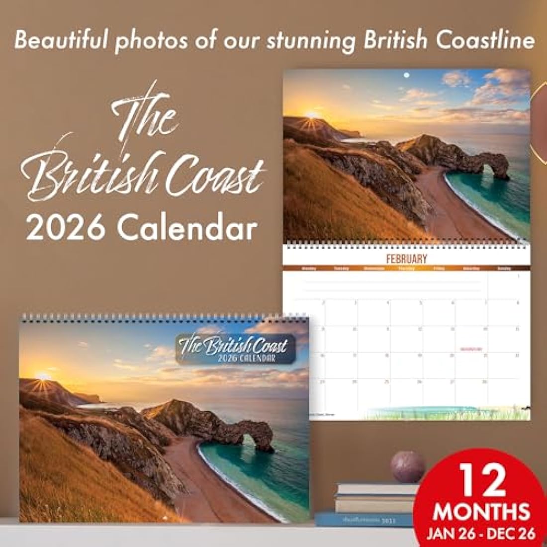 Jolof Store British Coast 2026 Wall Calendar | UK Scenery Spiral Bound