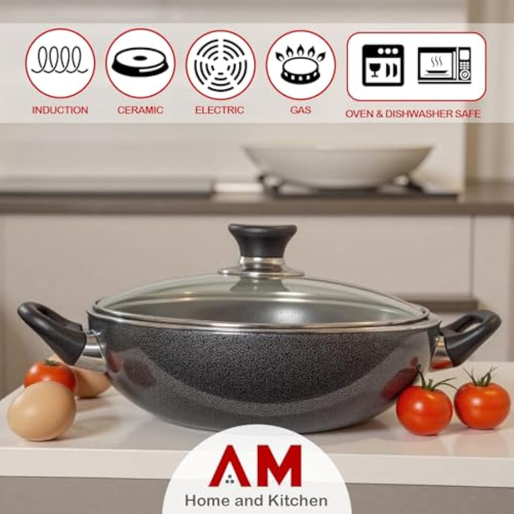 Jolof Store 32cm Non-Stick Induction Wok with Lid | Cast Aluminum Stir-Fry Pan