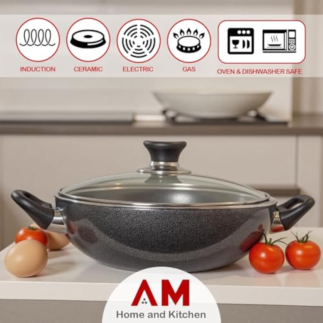 Jolof Store 32cm Non-Stick Induction Wok with Lid | Cast Aluminum Stir-Fry Pan