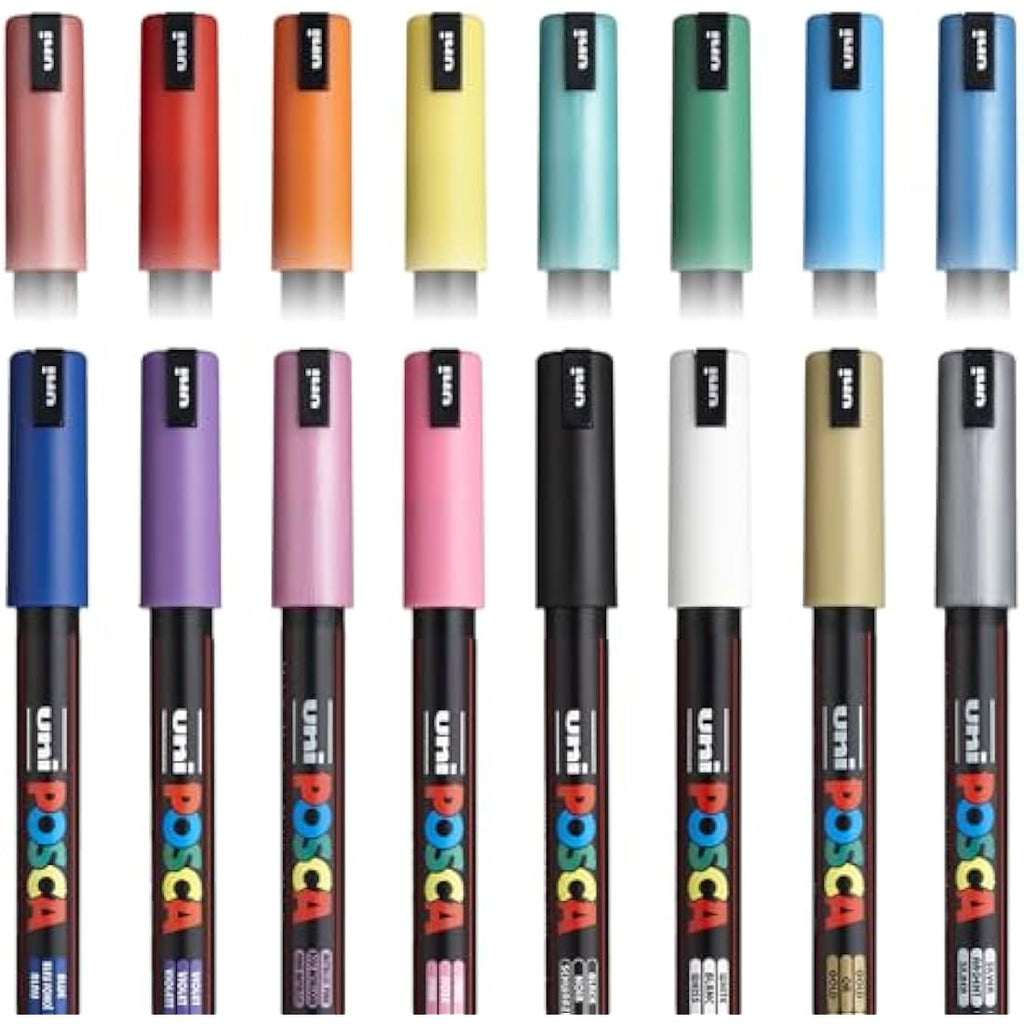Posca PC-1MR Paint Markers | 0.7mm Extra Fine Set of 16 in Canvas Wrap