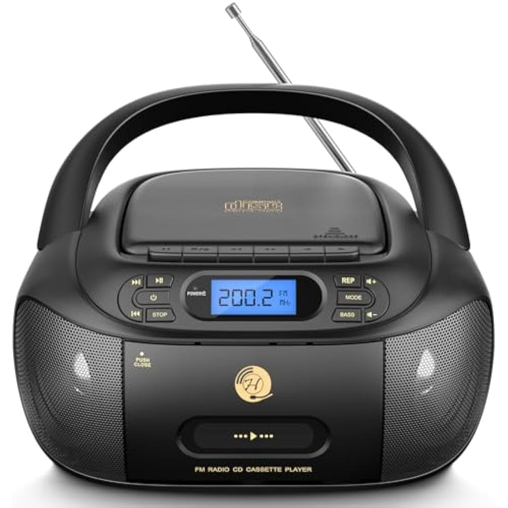 Hernido Portable CD Cassette Player Boombox | Rechargeable FM Radio Stereo