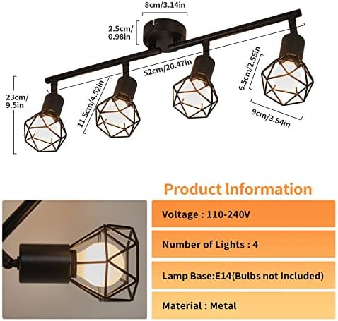 Jolof Store Industrial Black Metal 4-Light Rotatable Ceiling Spotlight