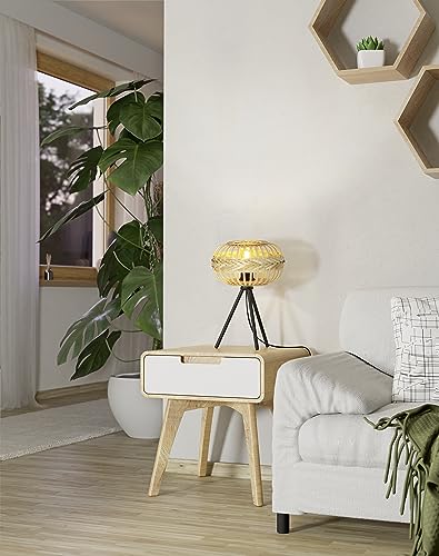 Eglo Amsfield 1 Tripod Bedside Lamp | Boho Bamboo & Black Metal