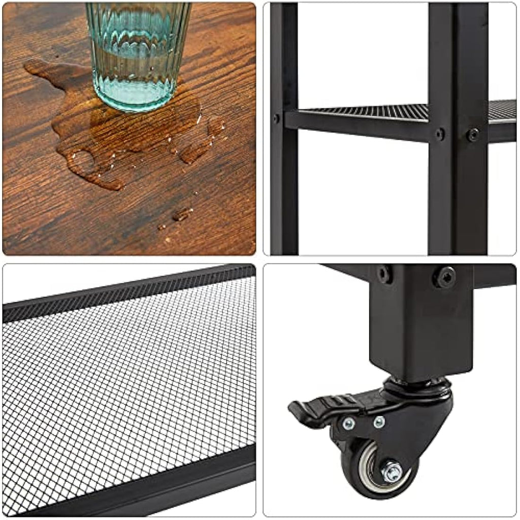 IBUYKE Industrial 3-Tier Serving Cart – Rolling Kitchen Utility Trolley