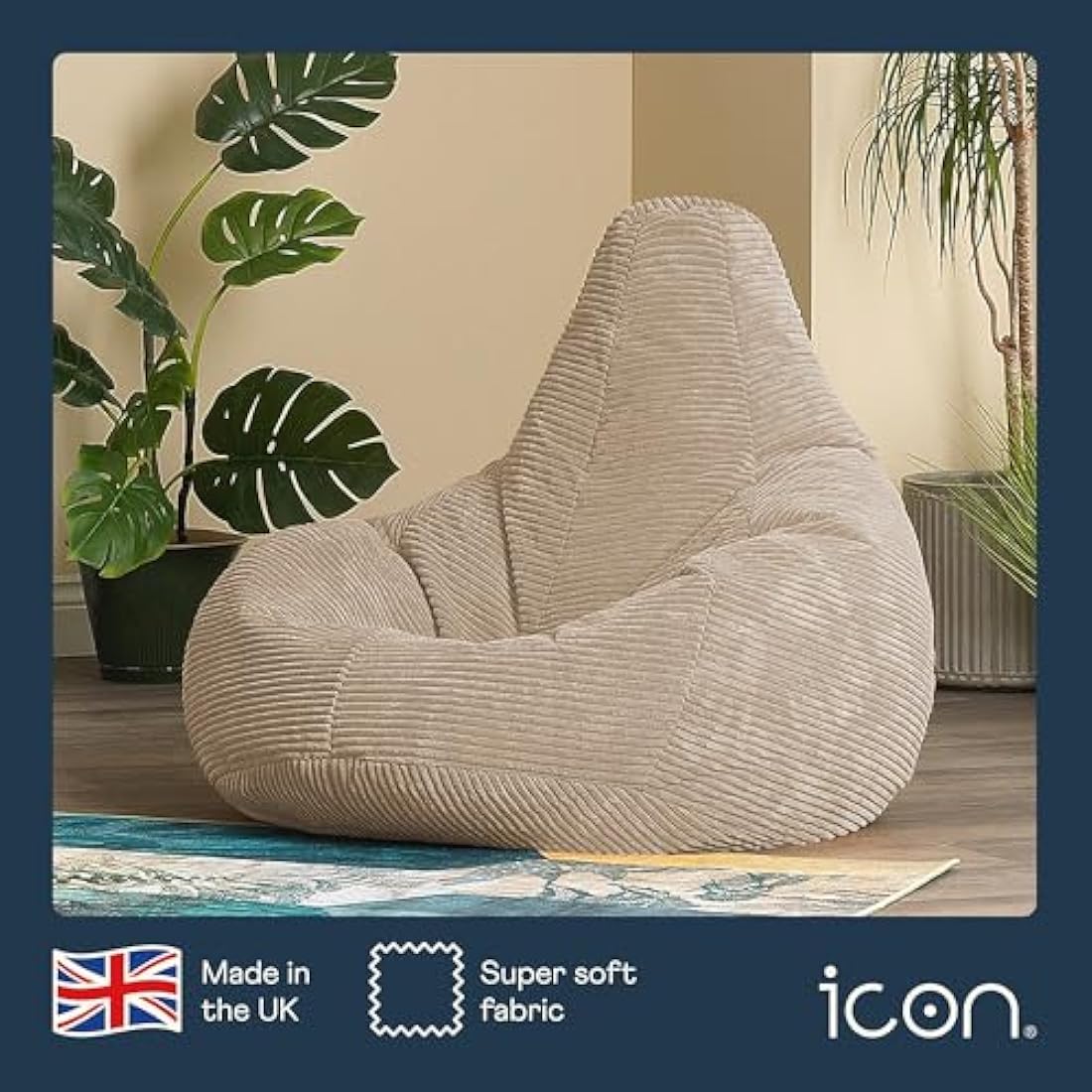 Icon Dalton Beige Corduroy Recliner Bean Bag Chair - Large Adult Size