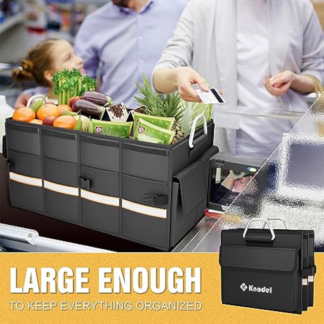 Knodel Car Boot Organiser | Heavy Duty 1680D Oxford Storage - Black
