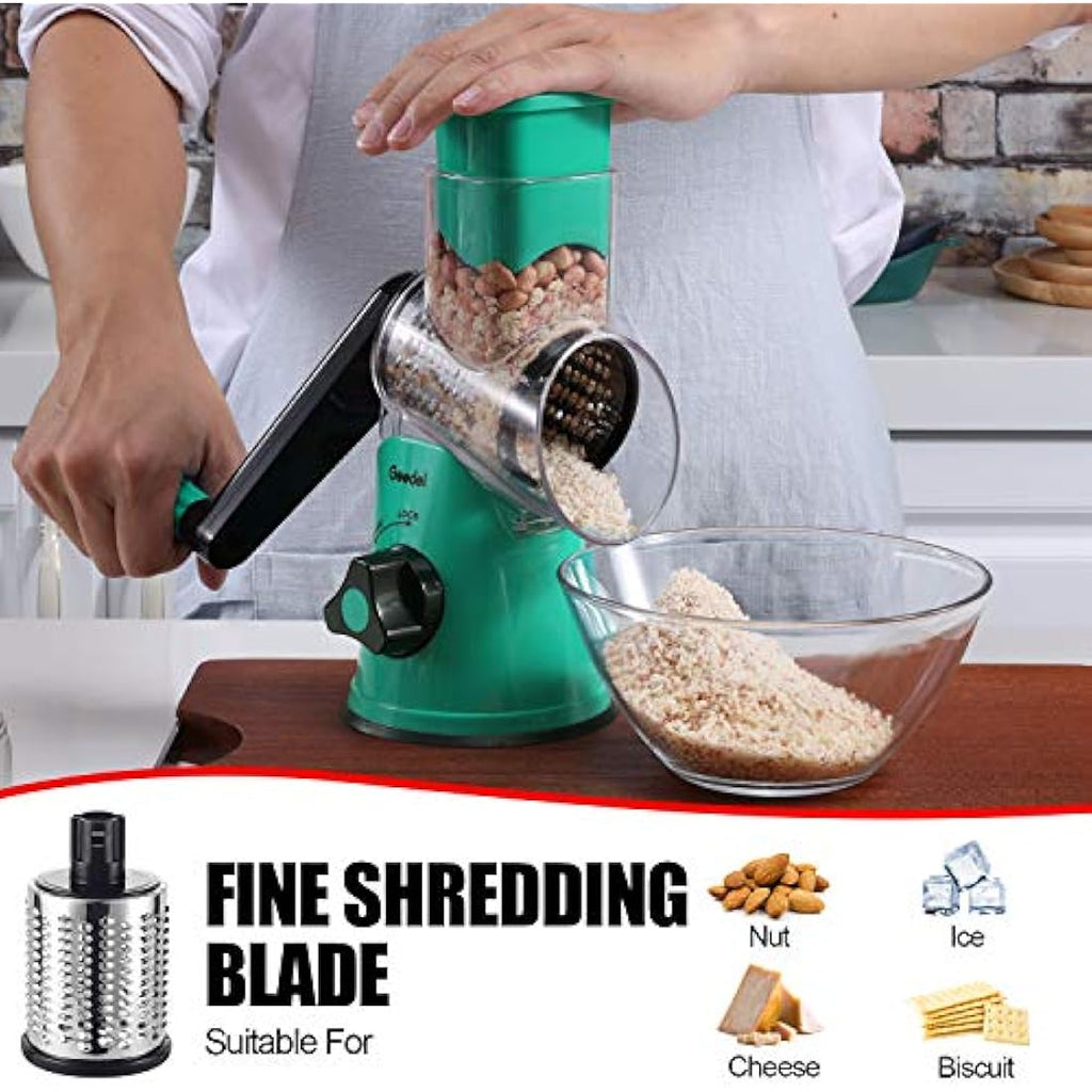 Rotary Cheese Grater – 3-Blade Manual Vegetable Slicer