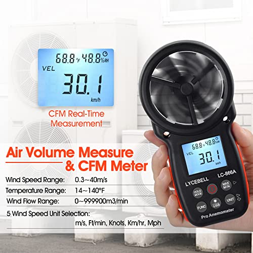 LYCEBELL LC-866A Digital Anemometer | HVAC Wind Speed Meter with USB PC Sync