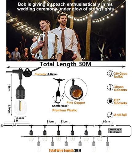 30M Outdoor Festoon String Lights – 30 Sockets & Shatterproof