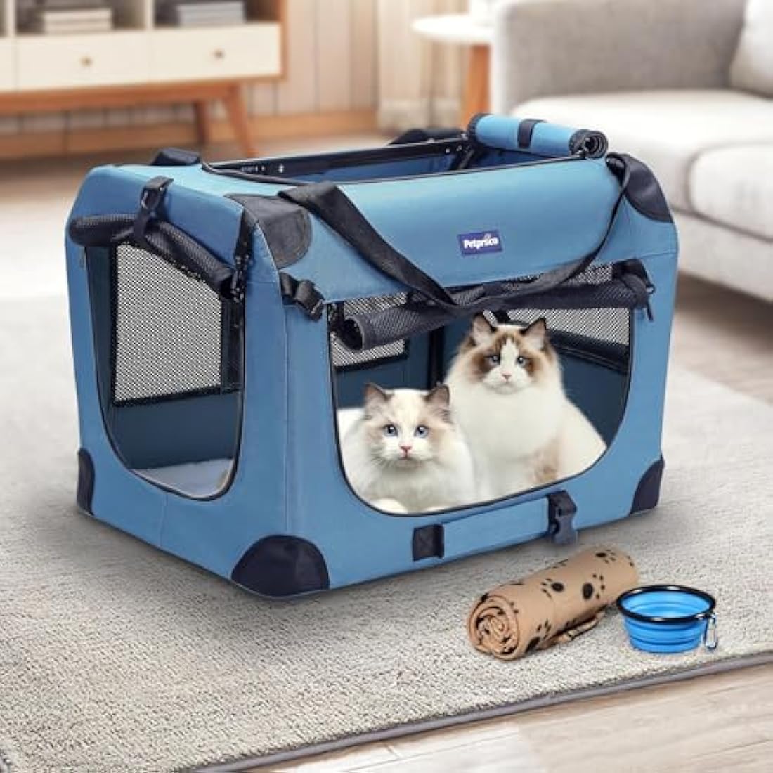 Petprsco Portable Collapsible Dog Crate | Soft Foldable Pet Carrier with Mat