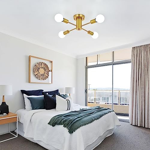 ASHUAQI Gold Sputnik Chandelier | 4-Light Modern Semi Flush Ceiling Light